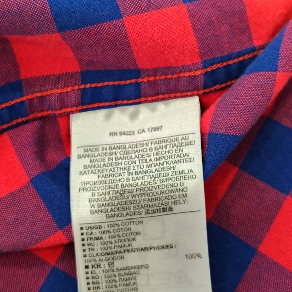 Men's Med Banana Republic Red/Blue Plaid 1 Pocket Button Up Short Sleeve - Picture 5 of 5